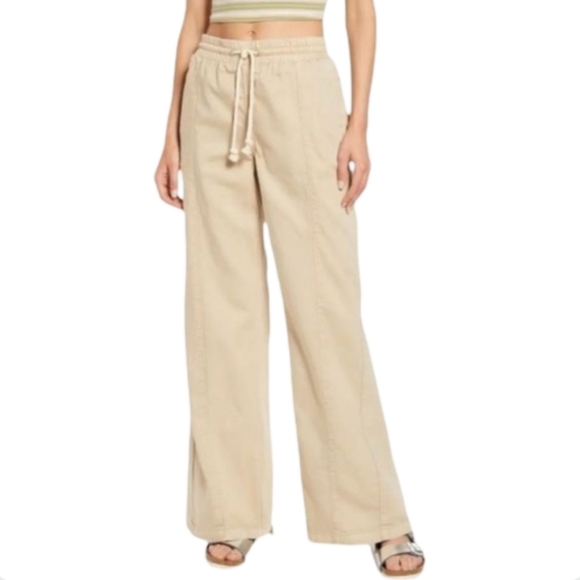We the Free Khaki High Waist Drawstring Wide Leg Cream M - Picture 2 of 12
